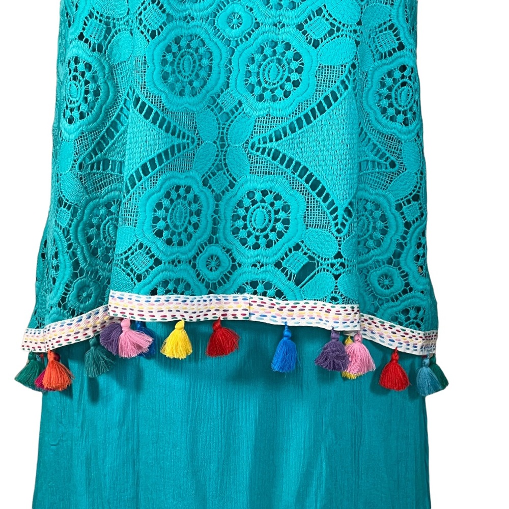 Judith March Turquoise Lacey Overlay Over Gauze Slip With Colorful Tasse… - Picture 3 of 13
